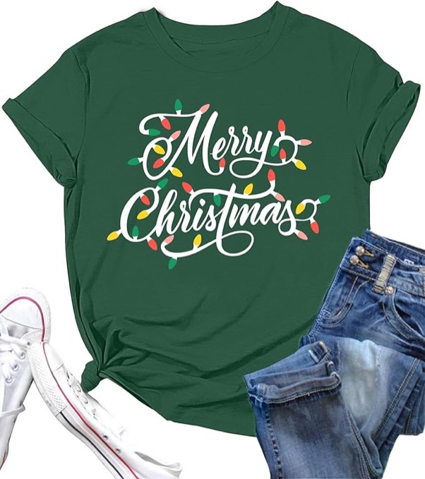 Zylkor Womens Christmas Light Shirt: Merry Christmas Tee Shirts Xmas T-Shirt Christmas Bright Short 