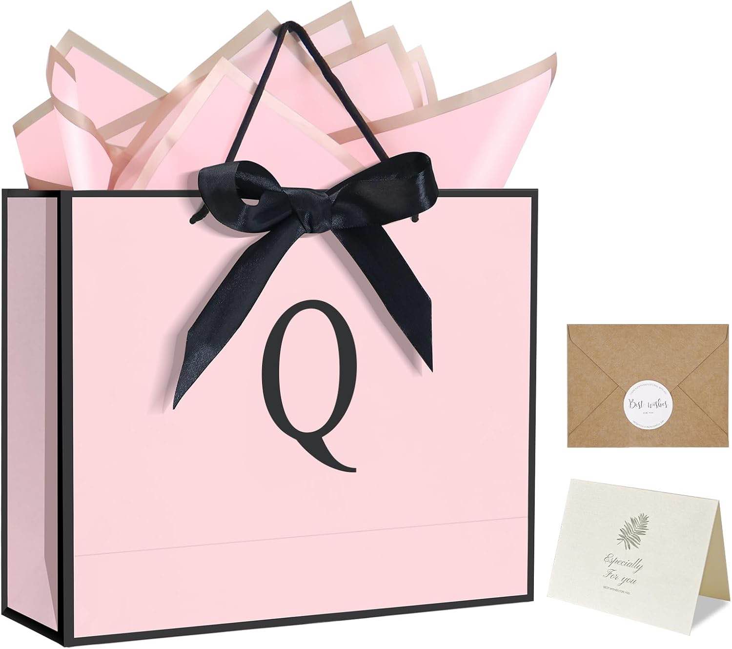 QLSKO Personalized Initial Paper Bag for Women Grils,Monogrammed Gift Bag with Bow Ribbon,Wrapping T