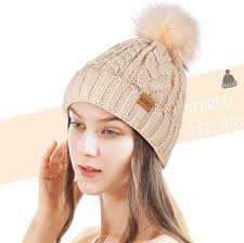 REDESS Womens Winter Knitted Beanie Hat Warm Fleece Lined with Pompom Cap Thick Slouchy Snow Knit Sk