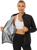 (Size M) LAZAWG Sauna Suit for Women Sweat Jackets Long Sleeve Zipper Shirt Workout Top