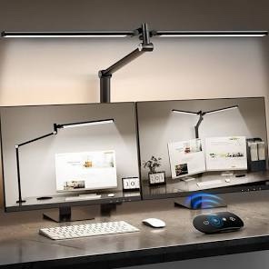 JELIMOV LED Desk Lamp for Home Office, Eye Caring Architect Desk Light with Remote, Dual Screen Comp