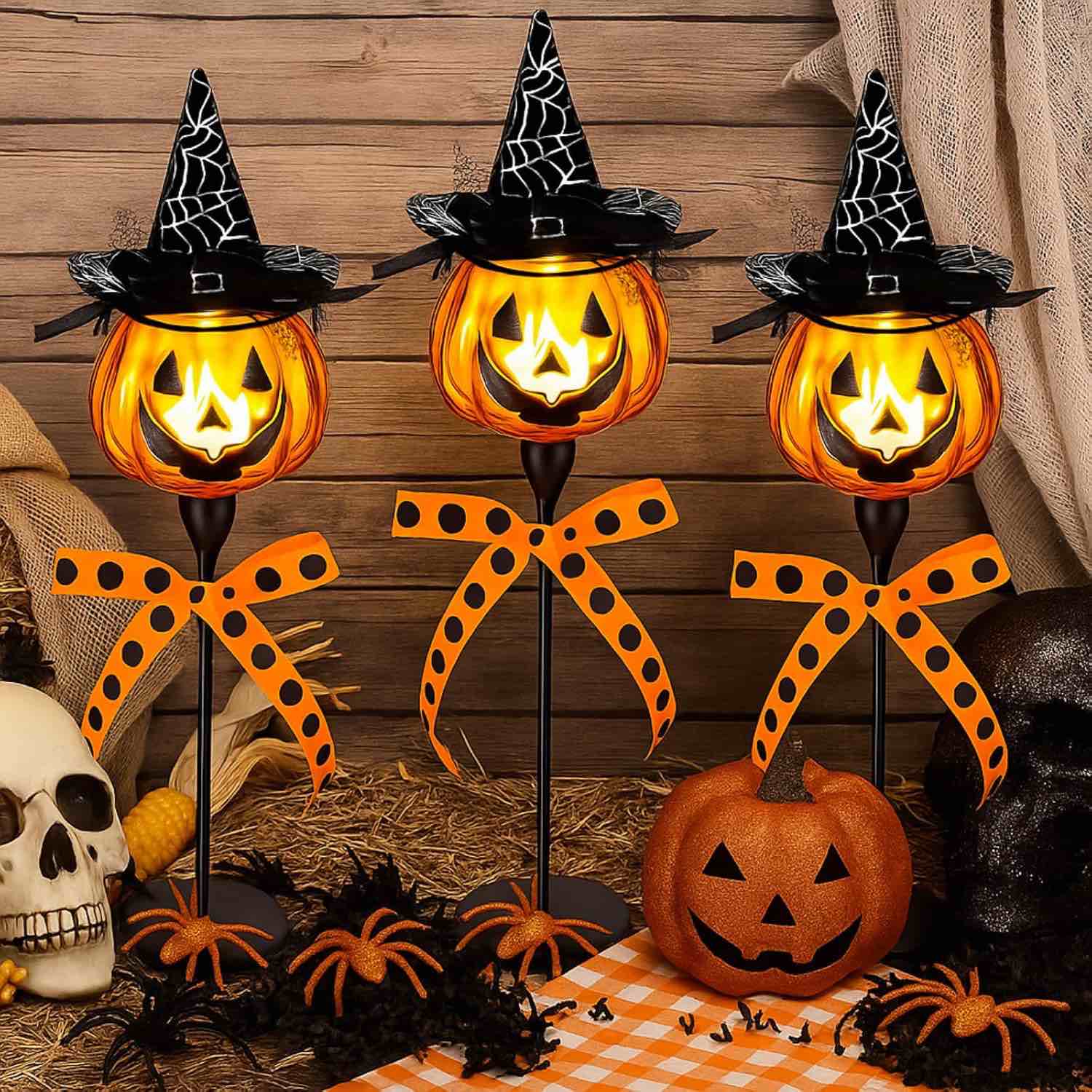 Fuyoooo 3 Set Halloween Pumpkin Candle Holders DIY Halloween Decorations Set Include Grimace Tealigh