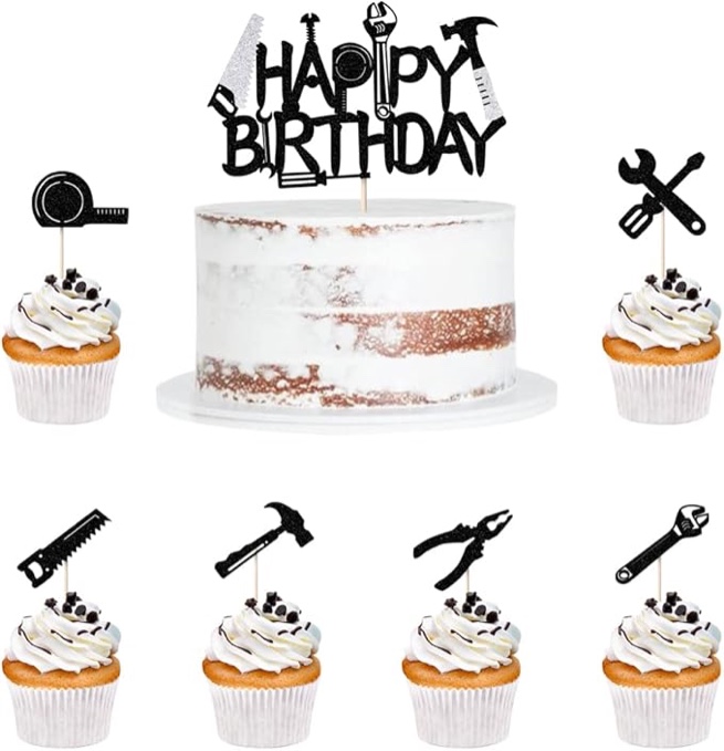Qertesl 7PCS Tools Cake Topper?Wrench Hammer Hand Saw Screwdriver Cupcake Decorating?Engineer/Worker/Dad Birthday Cake Decoration?Labor Day Party Cake Decorating Supplies (7PCS Tools Cake Topper)
