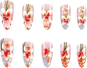 Flower Press on Nails Almond Medium Light Blue Gradient Fake Nails Press ons Light Pink Transparent