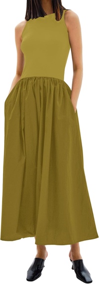 MISSACTIVER Crewneck Sleeveless Maxi Dress for Women Summer Flowy Patchwork Tank Top Long Dresses with Pockets - Medium