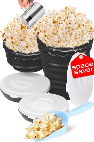 Microwave Popcorn Popper, The Original Silicone Maker Machine, Collapsible Popper Bowl with Scoop and Seasoning Dredge, 4 Expandable Containers Buckets