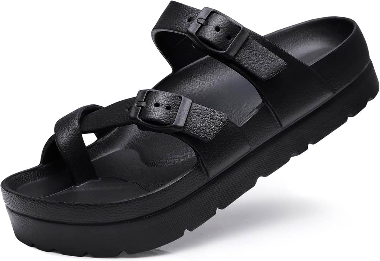 (Size 9-9.5) GBXPRESS Women's Platform Sandals - Arch Support, Comfortable Foam Slides with Adjustable Buckle, Li