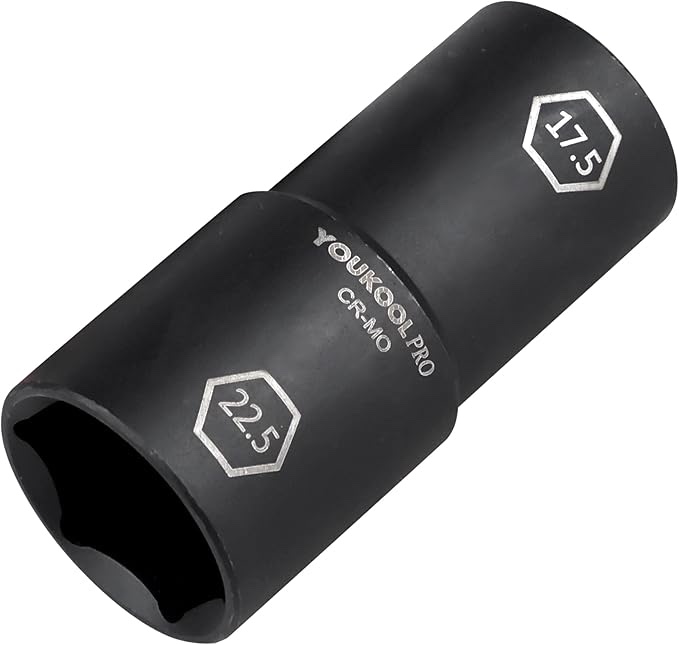 YOUKOOL 1/2-Inch Drive Double Ended Impact Socket, 17.5mm x 22.5mm, 6-Point,Half Size Lug Nut Socket