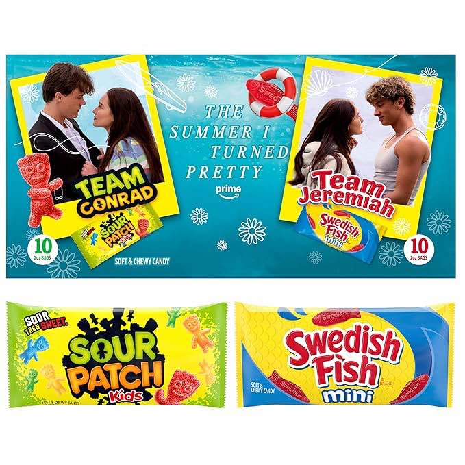 SOUR PATCH KIDS and SWEDISH FISH Mini The Summer I Turned Pretty Soft & Chewy Candy Variety Pack, Bulk Candy, 20 Snack Packs