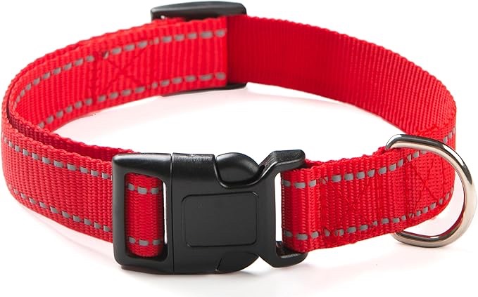 OEFEO Reflective Dog Collar for Small,Medium, and Large Dogs,Ajustable Nylon Dog Collars with Quick Release Buckle,Red L