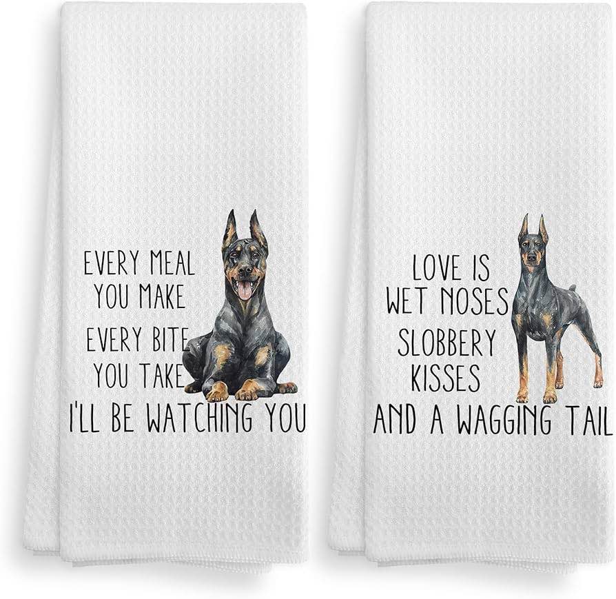 Cilrii Doberman Kitchen Towels,Funny Doberman Hand Towels,Doberman Tea Towels Decor for Bathroom Kitchen,Doberman Gifts,Doberman Gifts for Women,Doberman Decor 16 X 24 Inches Set of 2