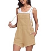 T1FE 1SFE Overall Shorts For Women Denim Jean Romper Spaghetti Straps Casual Cotton Overalls Fashion Jumpsuits with Pockets (Khaki,Large)