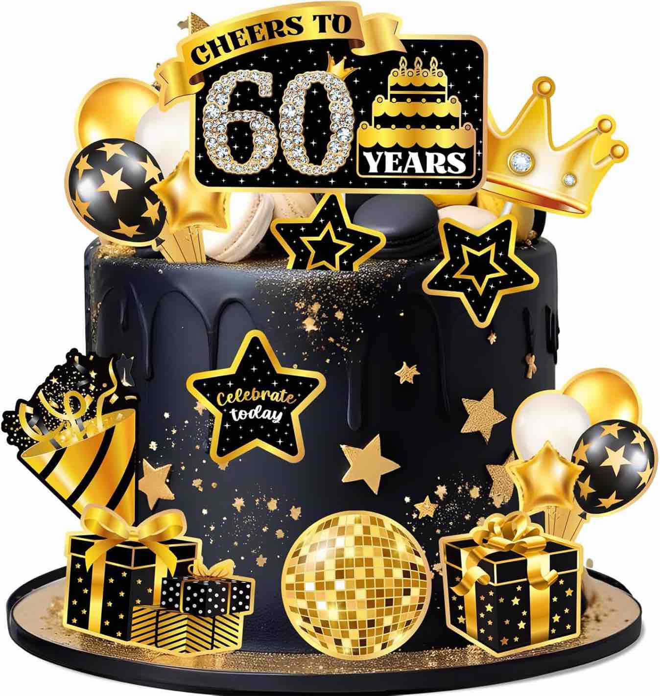 JUYRLE Cheers to 60 Years Cake Topper- 11Pcs 60th Birthday Gifts for Her Him
