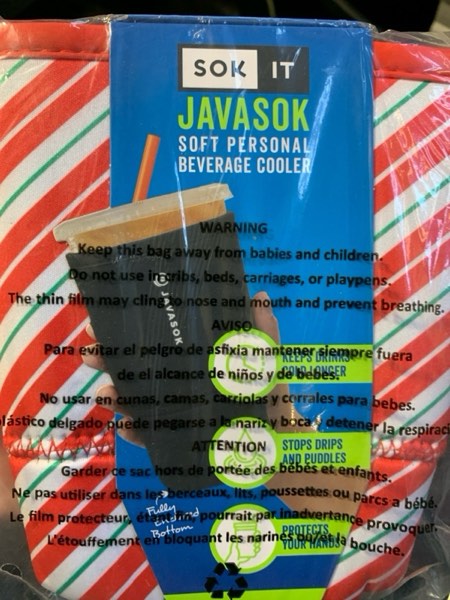 Condition photo showing New/Like New for Sok It JavaSok Iced Coffee & Cold Soda Insulated Neoprene Cup Sleeve (Candy Cane Stripes, Large: 30-32oz) Candy Cane Stripes Large: 30 - 32oz