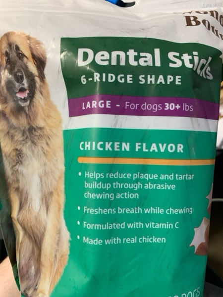 Condition photo showing New/Like New for Amazon Brand - Wonder Bound Chicken Flavor Dental Sticks for Large Dogs (Over 30 lbs), 6-Ridge Shape for Plaque & Tartar Control, Freshens Breath, Made With Real Chicken, 40 Count (Pack of 1) Chicken 40 Count (Pack of 1) (Best before 22APR2027)