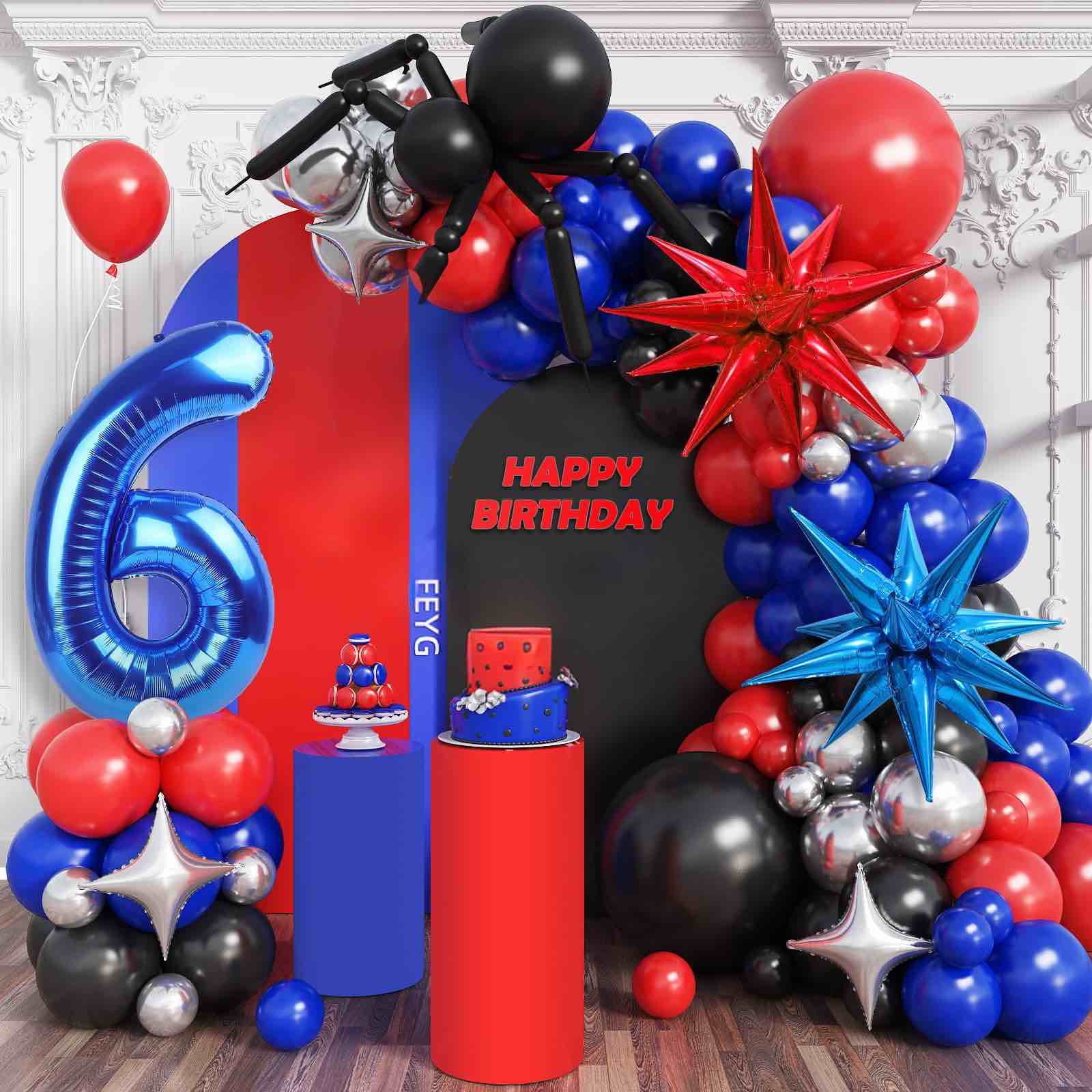 Birthday Balloon Garland Arch Kit, Boys 6th Birthday Decorations, Black Red and Blue Balloon Garland