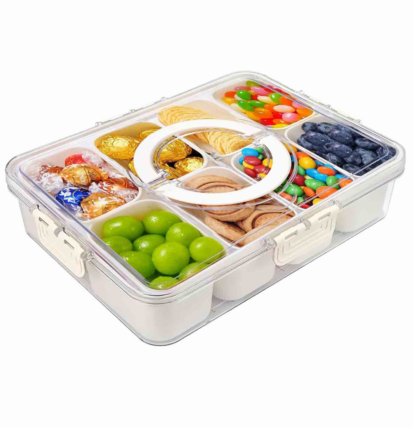 ZEHXI Snackle Box Container,8 Compartment Divided Serving Tray with Lid and Handle,Divided Travel Sn
