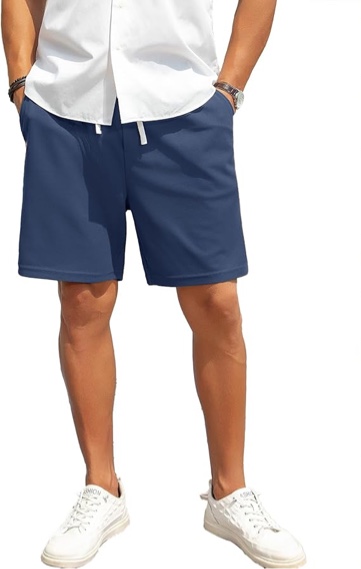 Men's 7 Inch Inseam Casual Shorts Elastic Waist Drawstring Lightweight Summer Shorts with Pockets - Large