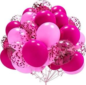 Pink Balloon Sets, 64 Pcs Hot Pink Confetti Balloons, 12 Inch Pastel Pink Metallic Magenta Balloons 