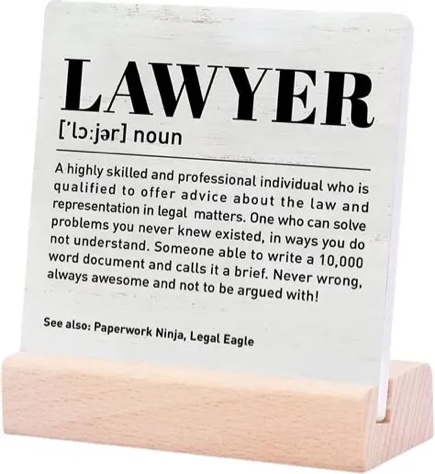Ayxvt Lawyer Gifts for Women Men, Live Laugh Lawsuit Wooden Plaque Sign, 4 x 4 Inches, White, Modern, Rectangular, Tabletop, With Wooden Stand Lawyer 01