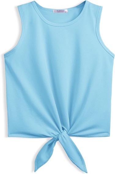 Arshiner Girl's 2 Piece Outfits Tie Knot Tank Top and Paperbag Waist Pocketed Summer Short Sets