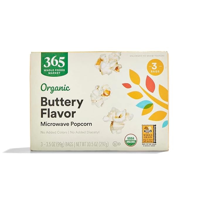 BUTTER FLAVORED ORGANIC MICROWAVE POPCORN, BUTTER (Bb 09/03/25)