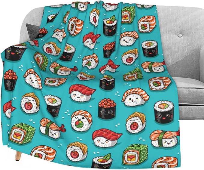 Dujiea Funny Food Sushi Flannel Fleece Throw Blanket 50"x60", Living Room/Bedroom/Sofa Couch Warm So