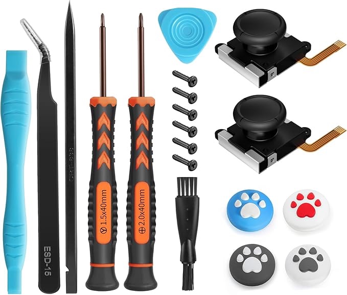 Hall Effect Joystick Replacement – 19 in 1 No Drifting Analog Stick Thumbstick Part Repair Kit Accessories + Y00 Triwing Screwdriver, Thumb Grips for Switch/OLED Controller & Lite
