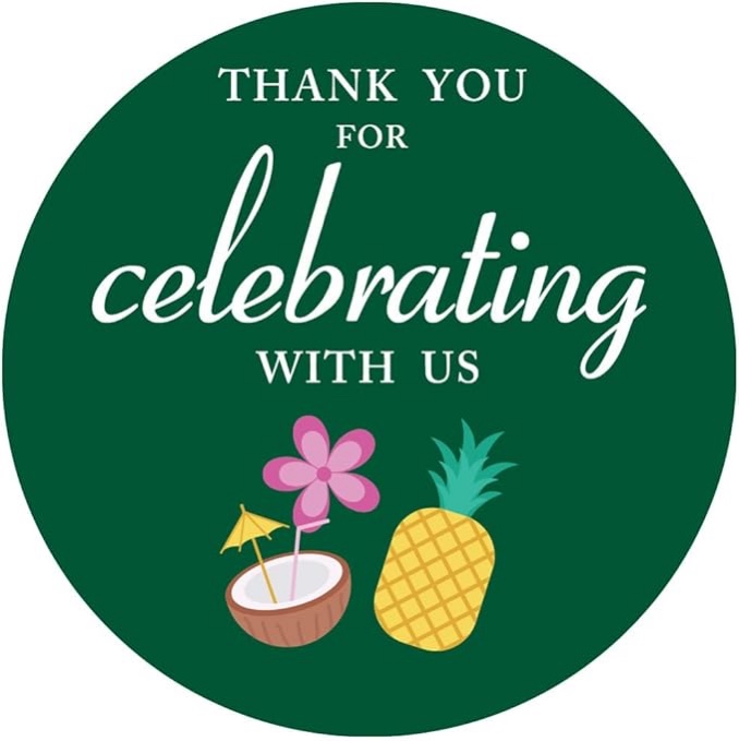 MAGJUCHE Luau Hawaiian Thank You Stickers, Summer Tiki Beach Pool Pineapple Party Sticker Labels for Favors, Decorations, 2 Inch Round, 40-Pack