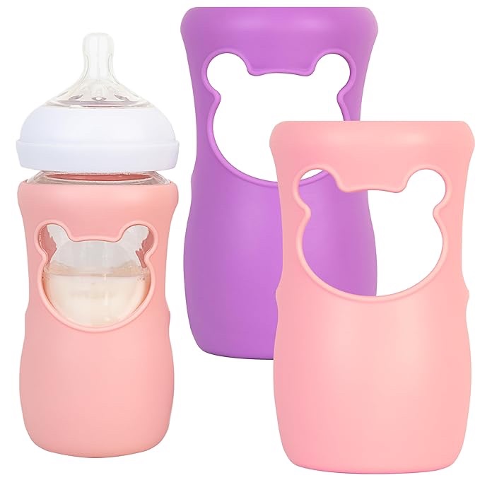 Silicone Baby Bottle Sleeves for Philips Avent Natural Bottles, Anti Breakage Bottle Holder for Avent Glass Baby Bottles, 8oz, Pack of 2 