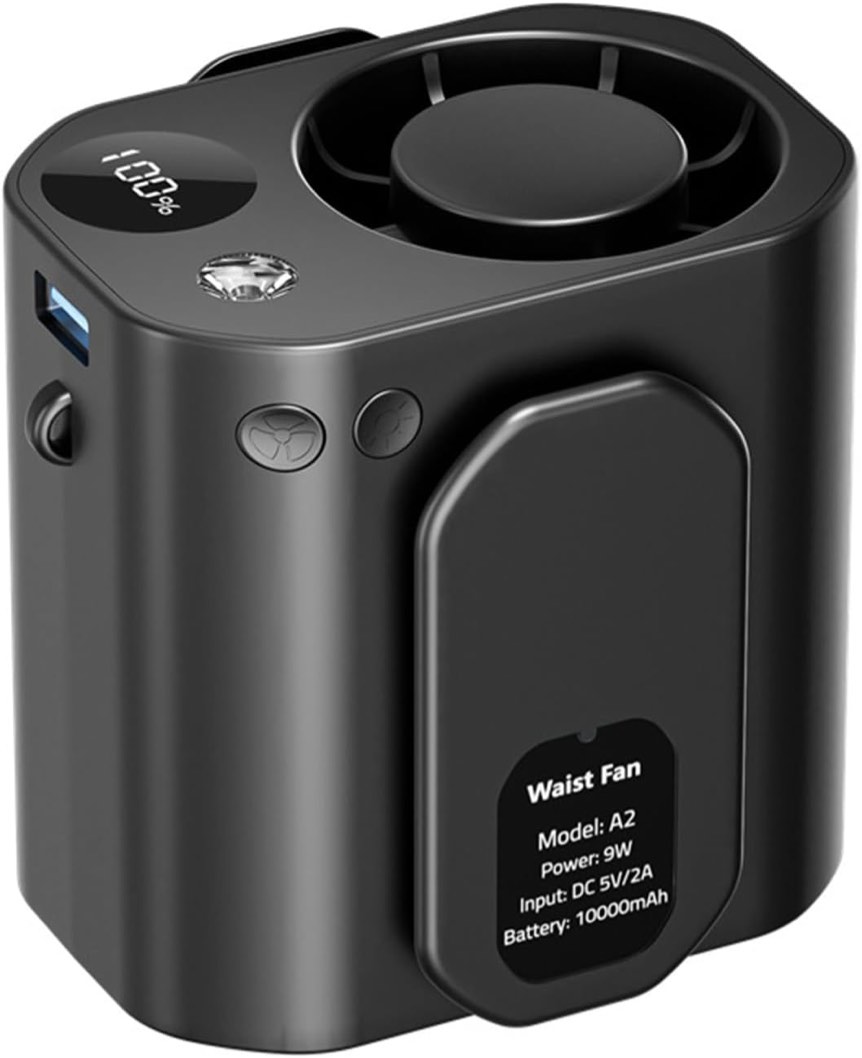 Portable Rechargeable Neck Hanging Fan Wearable Bladeless Electric Waist Clip Fan With LED Light For Camping Use