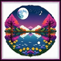 Artxfovy Stamped Cross Stitch Kits Beginners Full Range of Embroidery Starter Kits for Adults Printed Cross Stitching DIY Needlepoint Kit 11CT- Moonlight Scenery 17.7x17.7 inch