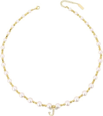 XXKOTWA Gold Initial Pearl Necklace for Women - 18K Gold Plated Bubble Letter Alphabet Necklace with Pearl, Dainty Alphabet A to Z Necklace Gift for Her