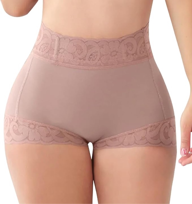 NonEcho Women Tummy Control Body Shaper High Waist Shorts Butt Lifter Shapewear Lace Panties Compression Underwear Beige
