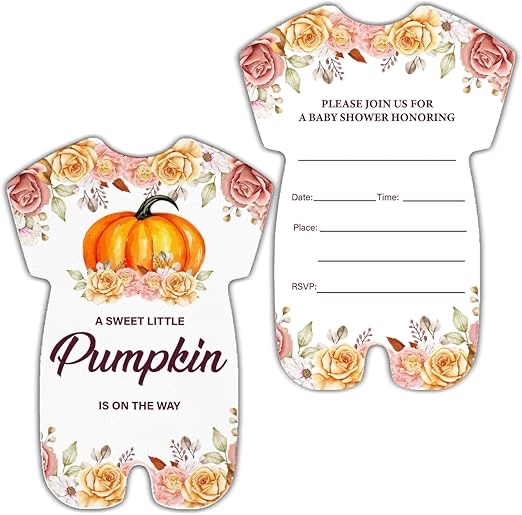 RNYJJ Pumpkin Baby Shower Invitations With Envelopes (20 Count), Autumn Pumpkin Truck Baby Shower Party Fill in Invites Cards, Double Sided Design