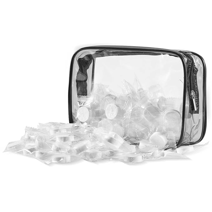 OBTANIM 100 PCS Compressed Towels Disposable Portable Mini Coin Tissue Hand Wipe Camping Face Towel Tablets with Waterproof Clear Plastic Storage Bag for Travel Camping Hiking Home Beauty, White