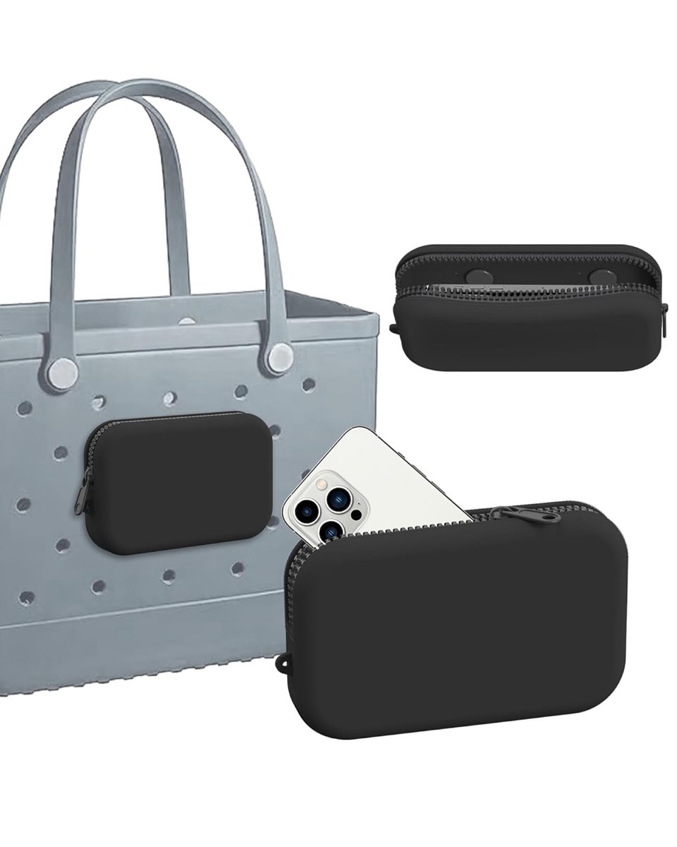 Silicone Phone Holder Bag Compatible with Bogg Bag Accessories and Attachment for Bogg Beach Tote Bags, Generic Size Fits for iPhone and Android Phones (Black)