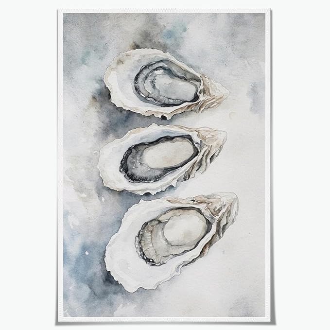 WLZWD Vintage Coastal Life Poster Watercolor Oyster Wall Art Decor Seashell Art Printing Minimalist for Dining Room Kitchen Wall Decor Unframed8x12inch