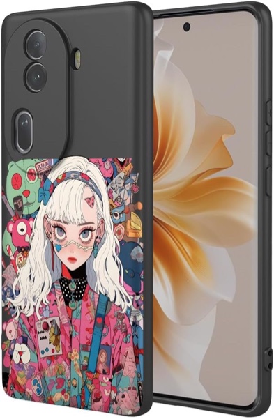 WLNYQF for Oppo Reno 11 5G Mobile Phone Case Liquid Silicone, Girl Pattern, TPU Smooth Gel Protective Cover with Camera Protection, Shockproof Shell with Microfiber Lining, Black