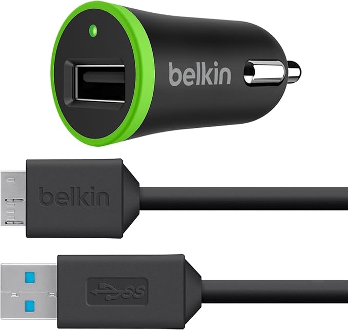 Belkin Micro USB 3.0 Charge and Sync Cable for Samsung Galaxy S5, Note 3, Universal Smartphones and Tablets - 2.1 Amp USB Car Charger, Black