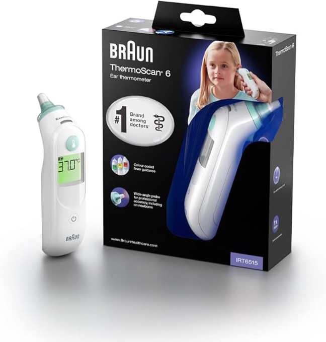 Braun ThermoScan 6 Ear thermometer - Colour-coded Digital Display - ExacTemp Stability Indicator - Baby and infant friendly- #1 Brand among doctors(1) - IRT6515