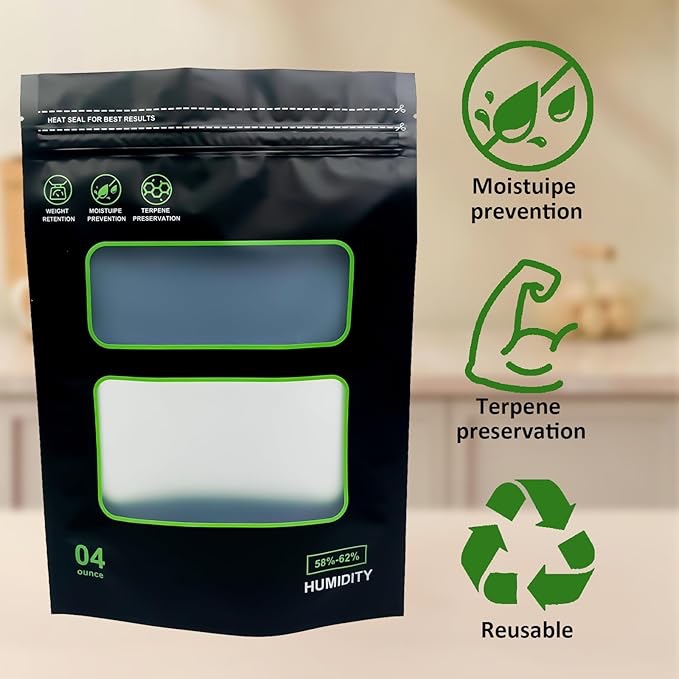 Storage Terp Bags 58%-62% RH 2-Way Humidity Control Bags for Curing & Storage Resealable Humidity Bags (4 oz, 1/4 lb)