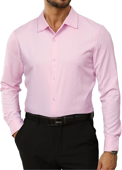 (XX-Large) URRU Mens Pink Dress Shirts Checkered Formal Shirts Long Sleeve Button Down Work Shirts (Checkered Pink, XX-Large)