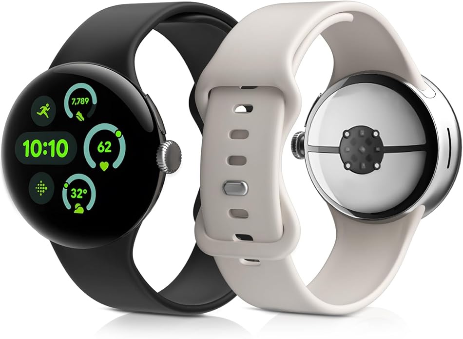 Snyeest 2 Pack Compatible for Google Pixel Watch 3 41mm Band, Sport Silicone Waterproof Replacement Strap for Pixel Watch 1/2/3 41mm(Black+Starlight, Large)