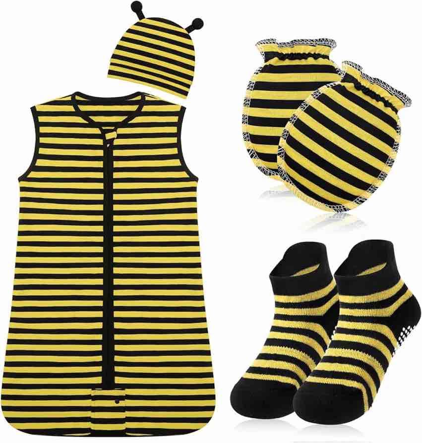 (Small) Haysandy 4 Pcs Halloween Newborn Bee Costume Blanket Baby Fleece Sleeping Sack Bee Sleeveless Swaddle Sleep Bag with Zipper(Small)