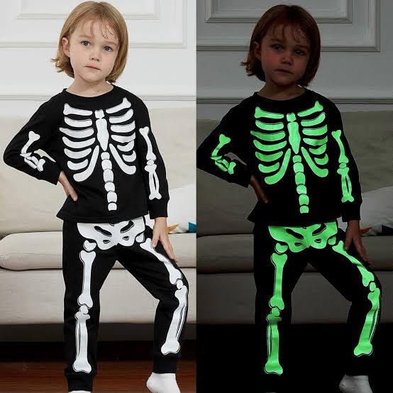 uideazone Skeleton Pjs Set for Kids Girls 9-10 Years 3 Piece Halloween Skull Pajama Set Short Sleeve Shirt Shorts Pants