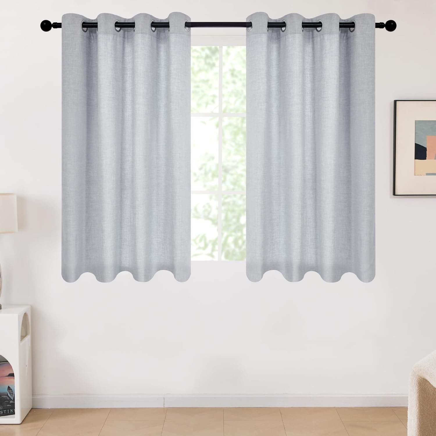 Deconovo Lightweight Faux Linen Curtains 63 Inch Length with TPU Backing, Light Filtering Thermal Insulated Window Treatment for Bedroom Home Office Nursery, 2 Panels, Dark Grey, 52x63 Inch