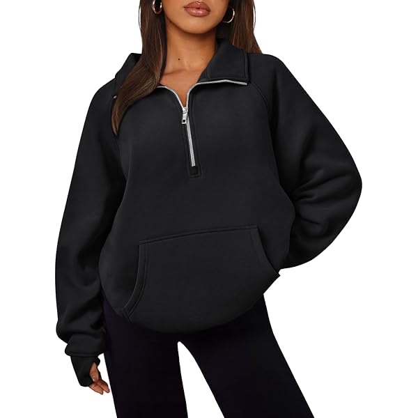 BTFBM Women Half Zip Pullover Sweatshirts Fall Winter Long Sleeve Fleece Lined Cropped Tops Sweater Pockets Thumb Hole