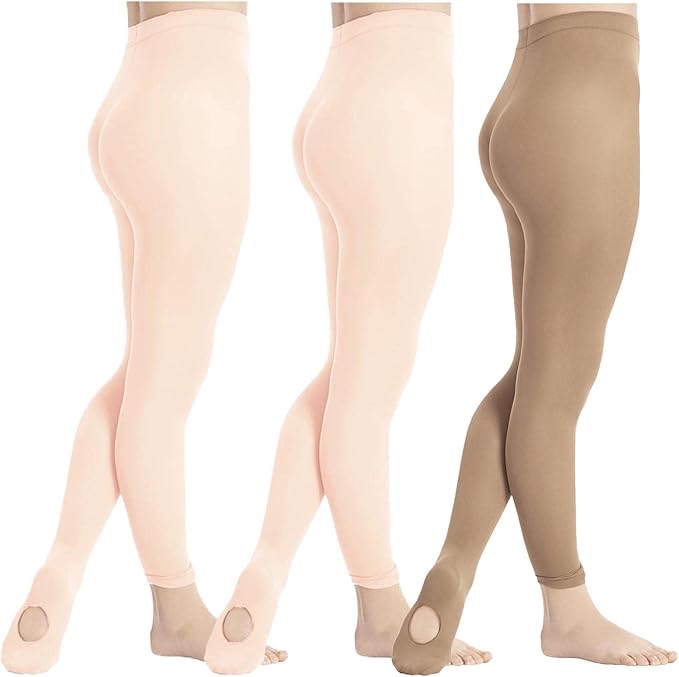 DIPUG 1/2/3 Pairs Girls' Convertible Ballet Tights/Soft Transition Dance Tight(Toddler/Kids)