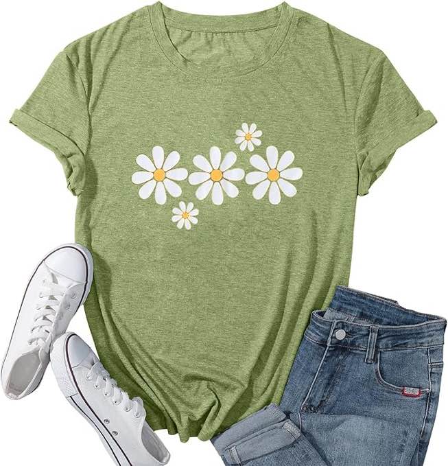 (Large) LUKYCILD Daisy Shirts for Women Graphic Tees for Women Short Sleeve Summer Shirt Tops Faith Shirts